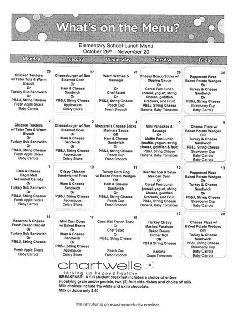 Oct. 26-Nov. 2020 Elem. Lunch Menu | Coleman Community Schools