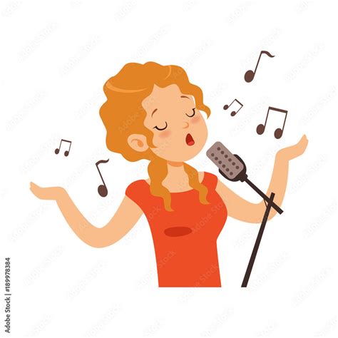 Girl singing with microphone, singer character cartoon vector ...