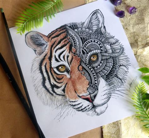 Tiger Art Print Zentangle Tiger Art Digital Print Zentangle - Etsy