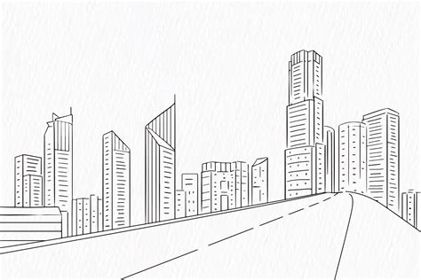 Line drawing of modern city skyline background With roads and buildings ...