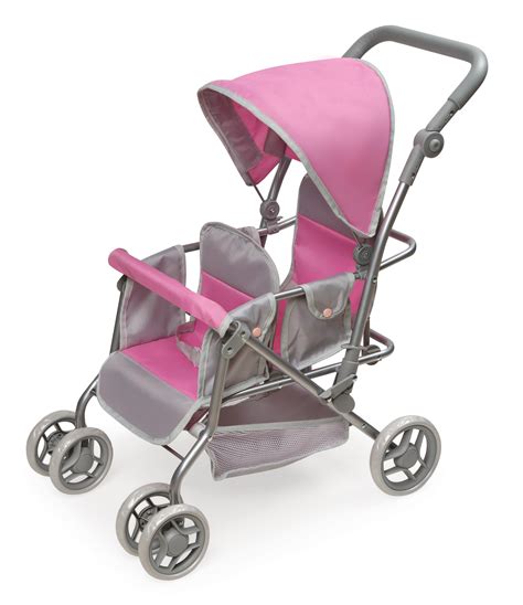 Badger Basket Cruise Folding Inline Double Doll Stroller - Gray/Pink - - Walmart.com