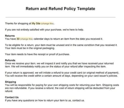 Return Policy Templates - Find Word Templates