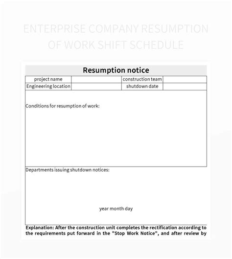 Enterprise Company Resumption Of Work Shift Schedule Excel Template And Google Sheets File For ...