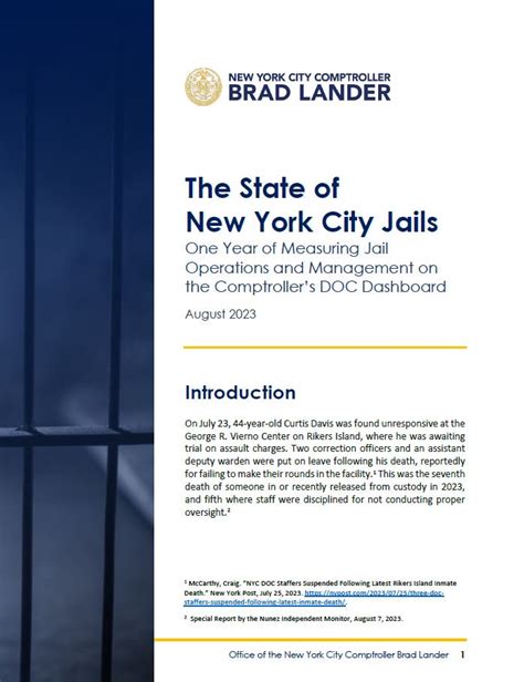 The State of New York City Jails :Office of the New York City ...