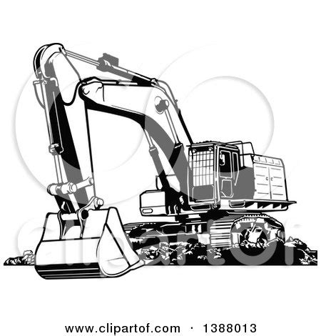 Clipart of a Black and White Excavator Machine - Royalty Free Vector ...