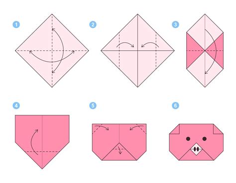 Pig origami scheme tutorial moving model. Origami for kids. Step by step how to make a cute ...