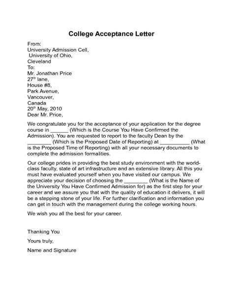 2024 Acceptance Letter Templates - Fillable, Printable PDF & Forms | Handypdf