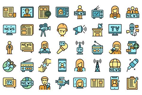 TV reporter icons set vector flat