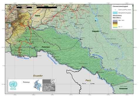 Physical map of Putumayo - Full size | Gifex