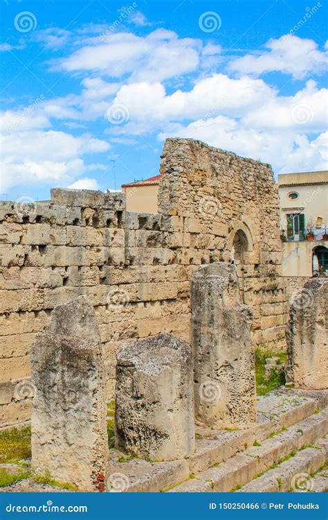 Temple of Apollo in Ortigia Island, Syracuse, Sicily, Italy. Colonnade ...