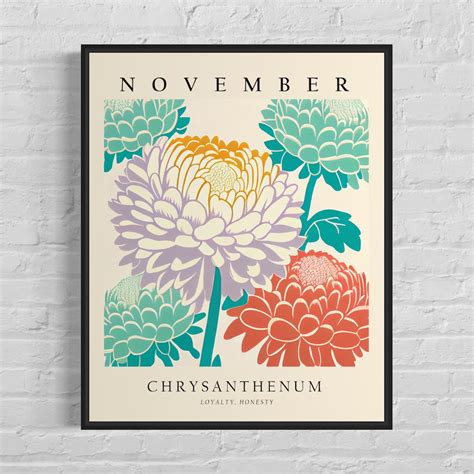 November Flower Month Art Print, Month Flower Market Poster ...