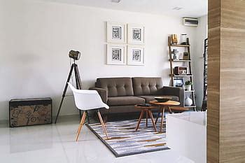 white, fabric sofa furniture, set, glass window, taken, lighted, room ...
