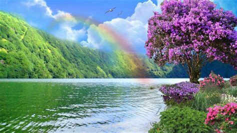 Spring Rainbow Lake - Nature HD Wallpaper