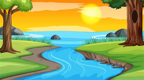 Landscape scene of river through the forest 3304265 Vector Art at Vecteezy