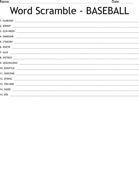 Word Scramble - BASEBALL - WordMint