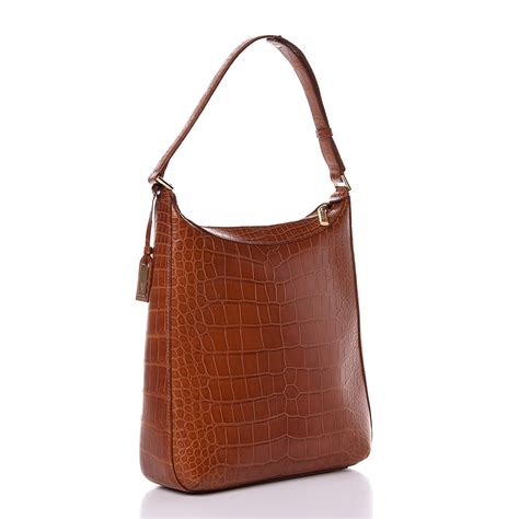 LOUIS VUITTON Crocodile Shoulder Bag Brown 334785