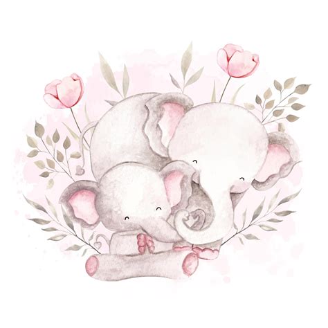 Premium Vector | Watercolor mother and baby elephant sleeping on the moon