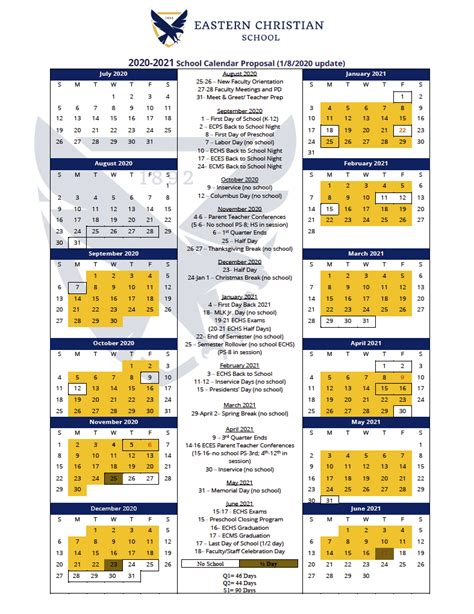 The 2020-2021 School Calendar is Here! - Eastern Christian School