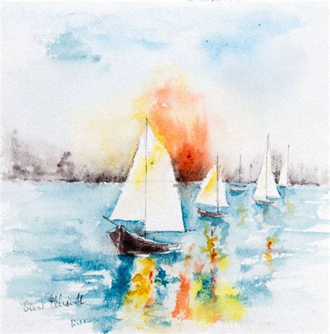 Popular items for sunset paintings on Etsy | Watercolor boat, Ship paintings, Sunset painting