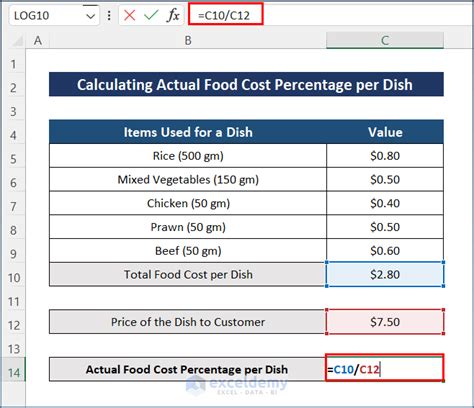 How to Use Food Cost Percentage Formula in Excel: 3 Methods