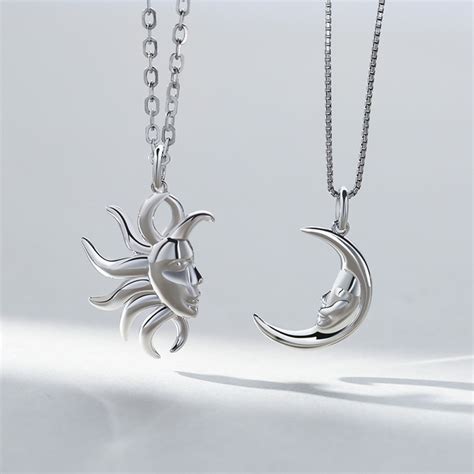 Engravable Sun And Moon Matching Necklaces For Couples In Sterling Silver