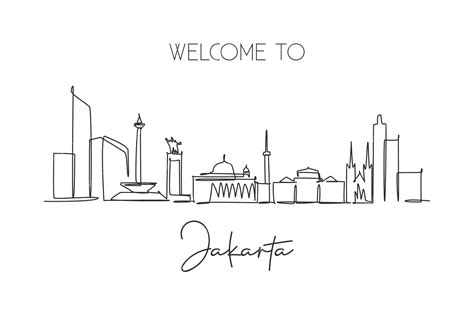 Premium Vector | Single continuous line drawing of jakarta skyline ...