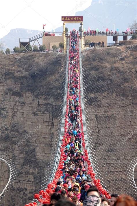 Tourists Throng Walk World Longest Glass Bridge Hongyagu Scenic Area - St , #AFF, #World, # ...