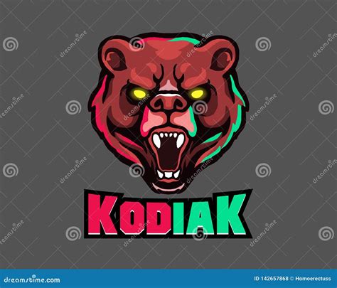 Furious Kodiak Bear Head Cartoon Mascot Logo Badge Vector Illustration ...