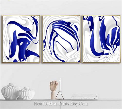 Royal Blue Abstract Painting Set of 2 Prints Royal Blue Large | Etsy