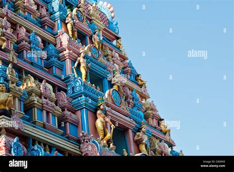 Indian gopuram temple architecture at the ashram of sri sathya sai baba. Puttaparthi, Andhra ...