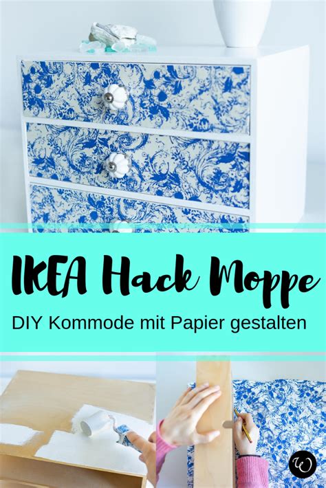 Ikea Upcycling Hack: DIY Kommode mit Papier gestalten. Mit weißem Lack, Möbelknöpfen und edlem ...