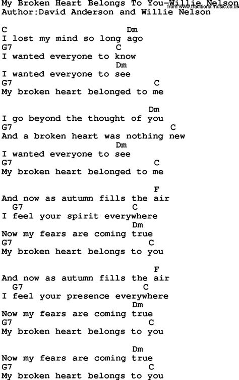 Country Music:My Broken Heart Belongs To You-Willie Nelson Lyrics and Chords