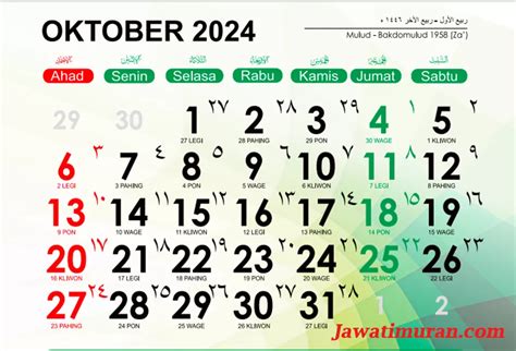 Kalender Jawa Oktober 2024 Lengkap Weton untuk Menghitung Hari Baik - Jawatimuran