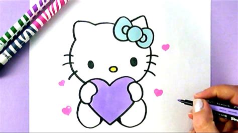 HOW TO DRAW HELLO KITTY WITH LOVE HEARTS | EASY DRAWING TUTORIAL