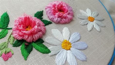 Large daisies & pattern | hand embroidery for beginners - YouTube