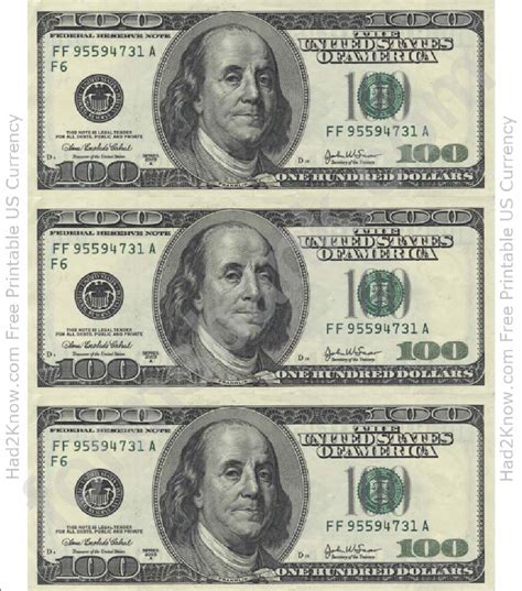 One Hundred Dollar Bill Printable - Printable Templates