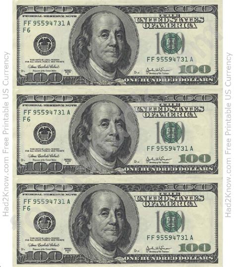 Printable Realistic 100 Dollar Bill