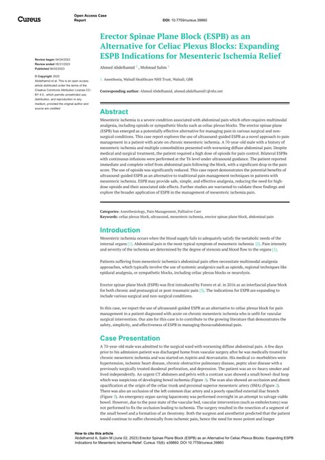 (PDF) Erector Spinae Plane Block (ESPB) as an Alternative for Celiac ...