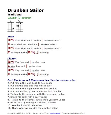 Drunken Sailor (Traditional) - http://myuke.ca | Ukulele songs, Ukulele ...