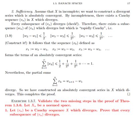 functional analysis - Divergent Cauchy sequence, Banach space ...