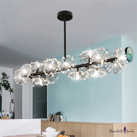 Linear Kitchen Island Lighting Modernism Crystal 16-Head Black Pendant ...