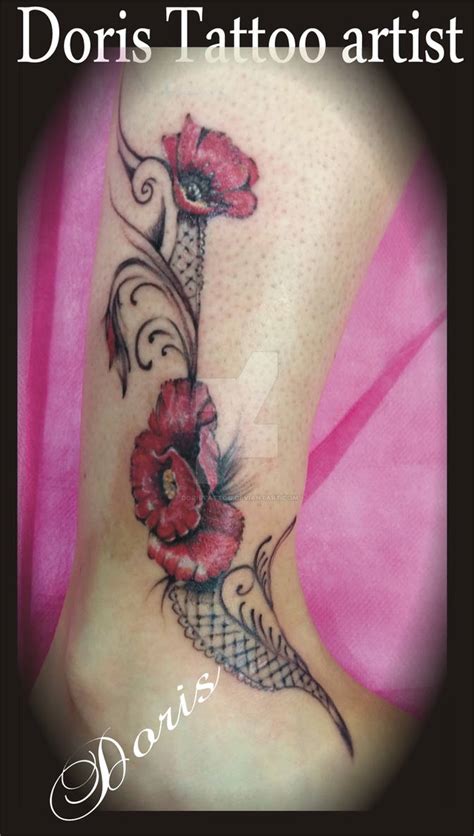 Poppy flower tattoo Lace by Doris-tattoo by doristattoo on DeviantArt