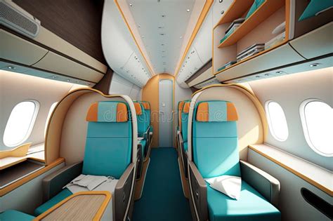 Interior of a Small Airplane Cabin with Comfortable Seats, Overhead ...