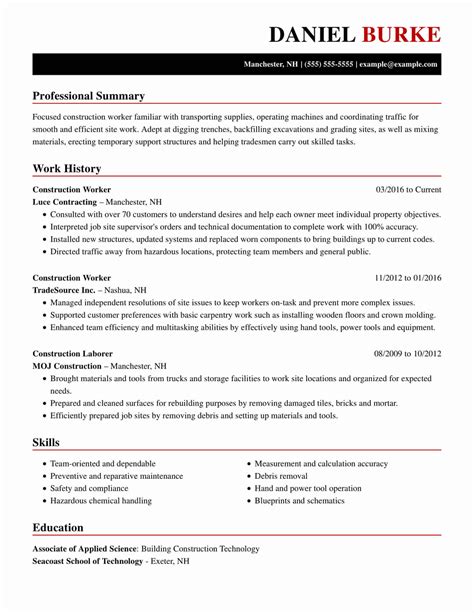 Professional Construction Resume Examples | LiveCareer