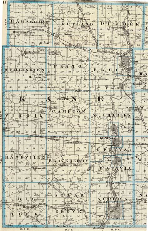 Kane County, Illinois 1876 Historic Map Reprint