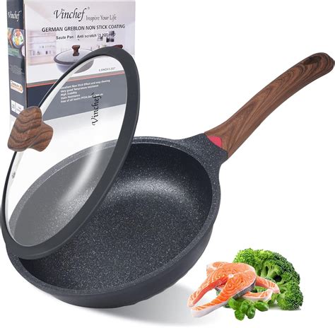 Vinchef Nonstick Deep Frying Pan Skillet with Lid, 9.5in/3Qt Saute Pan ...