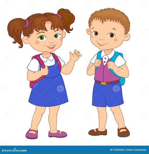 Boy and Girl with Backpacks Pupil Stay Cartoon School Stock Vector - Illustration of childhood ...