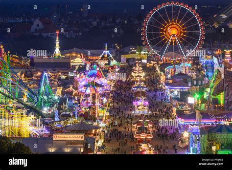 München, Munich, Oktoberfest beer festival, view, beer tent, rides ...