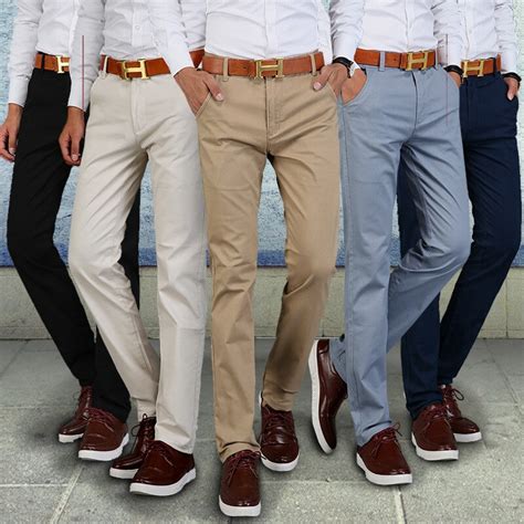 Fashion Men Business Casual Pants Cotton Slim Straight Trousers Spring Summer Long Pants MX8 ...