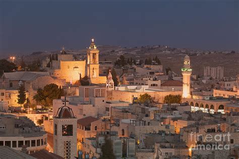 Panoramic skyline at night of Bethlehem Photograph by Roberto ...